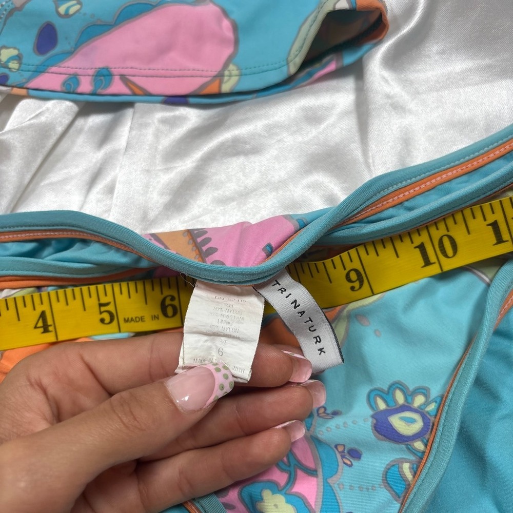 y2k Trina Turk Tankini Swimsuit Blue Psychedelic Floral Halter Set 6 - Picture 5 of 6